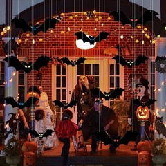 12PCS Halloween Hanging Bats, Halloween Flying Bat with Glowing Eyes Halloween