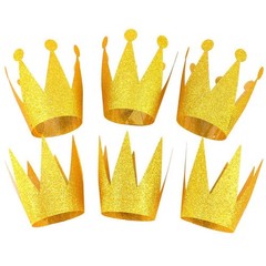 Gold Party Crowns for Kids 6 Pack, Mini Glitter Paper Hats, Prince and Prince…