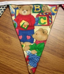 Teddy Bear Print Red, Blue, Yellow, Fabric Party Banner, Cotton, 5 ft long