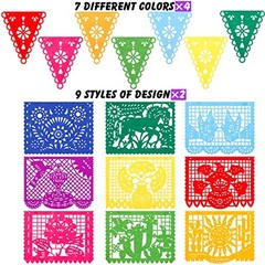Qpout 4Pack Mexican Party Decorations Banners Blue,Green,Orange,Purple,White