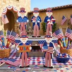 Uncle Sam Wooden Decoration – 5Pcs High Quality Wood Standing Patriotic Table…