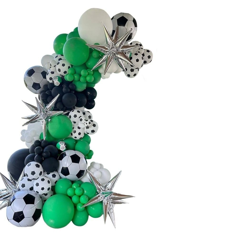 Green Black White Balloon Garland Kit, Latex Balloon Arch Kit with 4D Soccer …