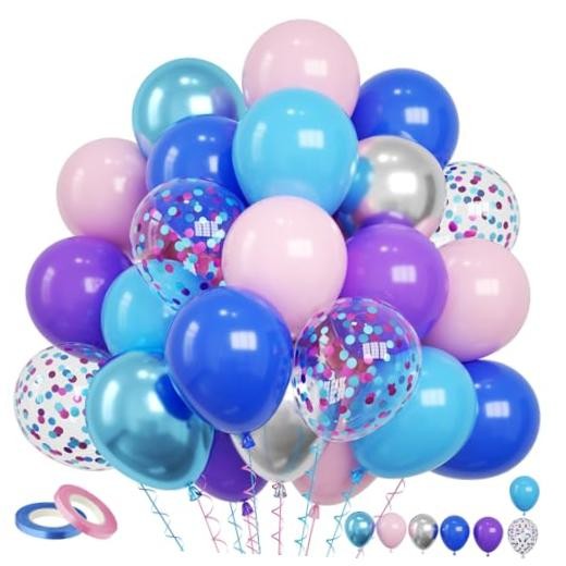 Pink and Blue Balloons, 60PCS Dark Light Blue Purple Party Pink Blue Silver