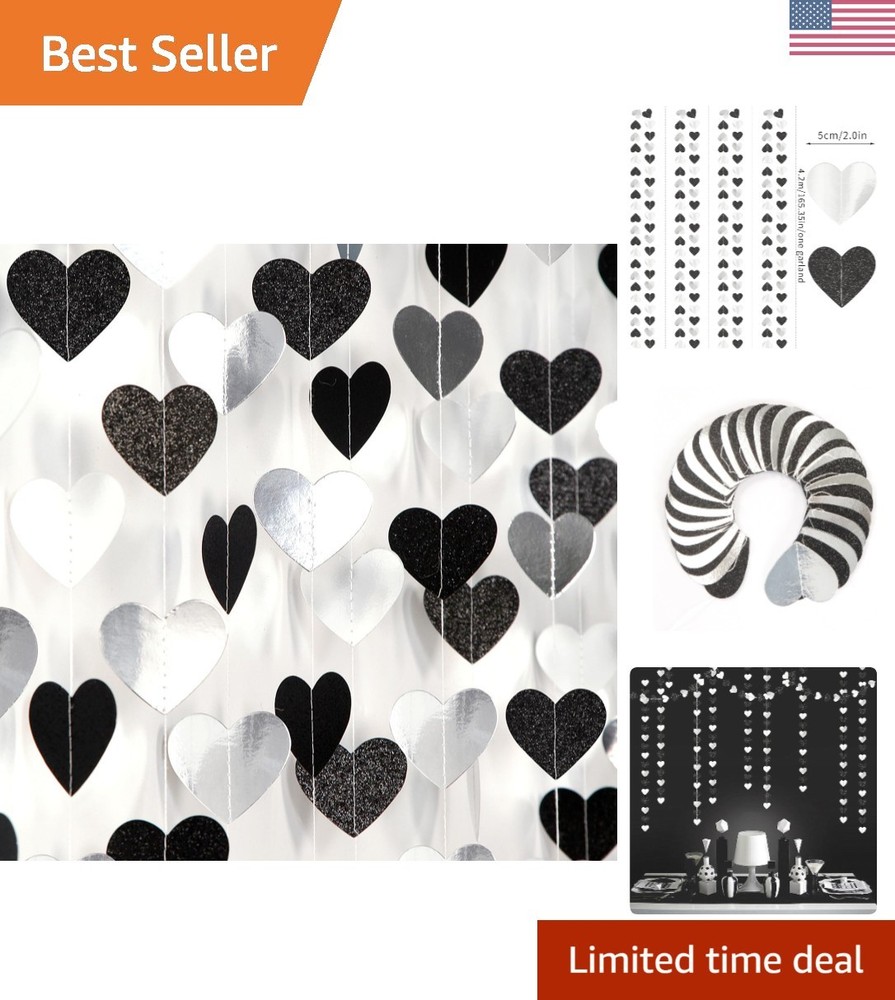 Eco-Friendly 52ft Heart Garland in Black & Silver – Hang for Every Occasion