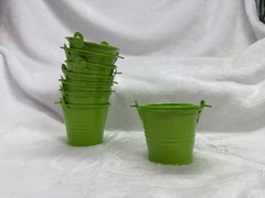 Green Metal Buckets Pails Small W/ Handle 2.5”X 2” Lot of 8 Wedding Crafts Party
