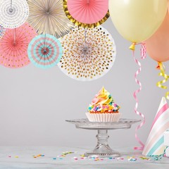 8 PCS Pink Gold White Hanging Paper Fans Party Set for Wall Birthday Wedding
