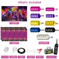 95 Pcs 70s Party Decorations Disco Party Balloons Decoration 70’s Party Bundl…
