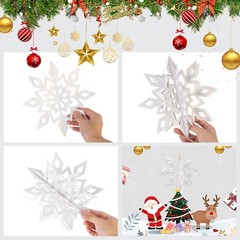 18pcs 3D White Large Snowflake Decorations, Holographic Paper Hanging Snowfla…