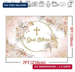 Mocsicka Boho God Bless Backdrop 7x5ft Baptism Baby Shower Party Decorations Pho