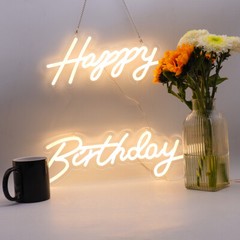 CALCA Happy Birthday Warm White Integrative Neon Sign – 18X7.05 in + 13.3X 6.2in