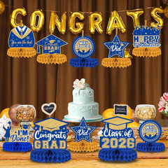 Class of 2026 Graduation Table Decor Congrats Grad Centerpieces Blue Gold 8Pk