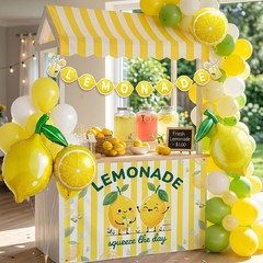Lemonade Stand Supplies Kit with Lemonade Sign Banner and Lemon Balloons, Lem