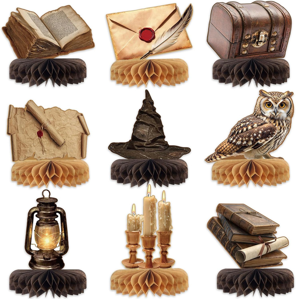 9Pcs Magical Birthday Party Decorations Magic Theme Honeycomb Centerpieces Magic
