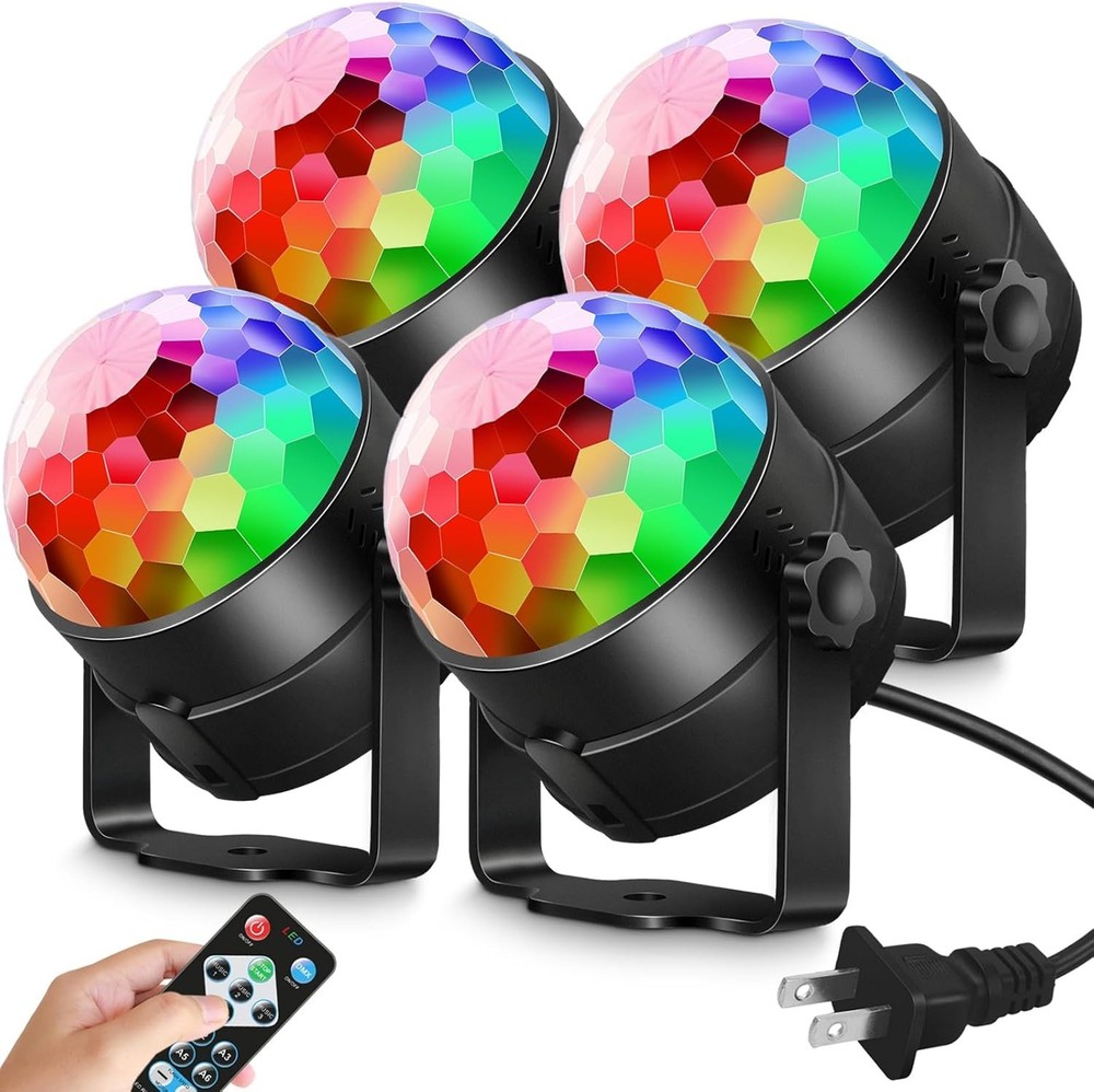 Luditek 4-Pack Sound Activated Party Lights with Remote Control Dj Lighting, …