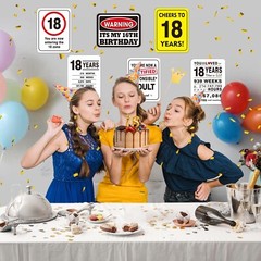 WERNNSAI 18th Birthday Party Decorations – 9PCS Wall Signs Funny Tags for Tee…