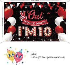 JOYKY Out Single Digits I’m 10 Banner, Red Black Happy 10th Birthday 10