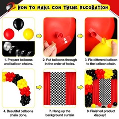Race Party Decorations 2 Red Curtains 1 Black & White Grid 50 Balloons – Car