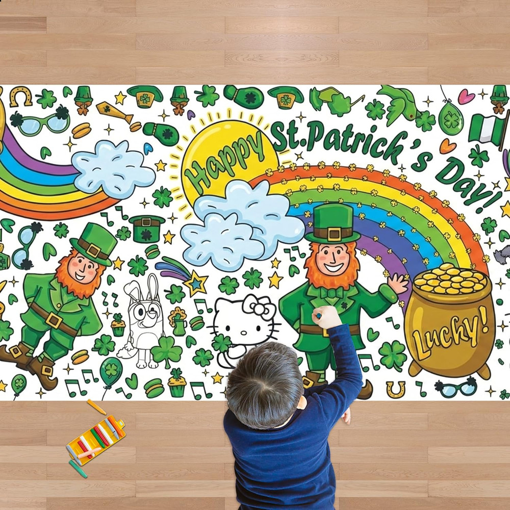 St Patricks Day Giant Coloring Tablecloth,St Patricks Day Crafts for Kids – 72X3
