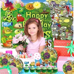 Plants vs Zombies Party Decorations Set Plates Balloons Banner Cake Toppers