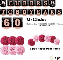 60th birthday decorations for women – (21pack) cheers to 60 years rose gold