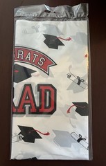 2 New Graduation Plastic Tablecloths Congrats Grad Rectangle White Red Black