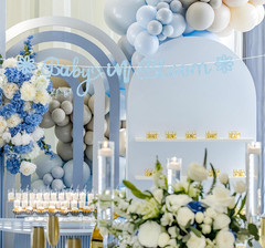 Pre-Strung Baby in Bloom Banner – Light Blue Glitter Baby in Bloom Baby Shower D
