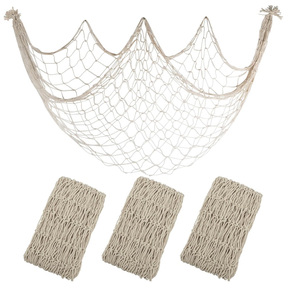 3 Pack Fish Net Decorations 80×40 Inch Beige Fishing Net Decor for Priate Un…