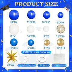 Blue White Gold Balloon Arch Kit Graduation Decorations 2026, 130Pcs Blue and…