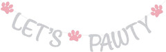 Silver Glitter Let’S Pawty Banner with Pink Paw Pet Dog Cat Birthday Party Paper