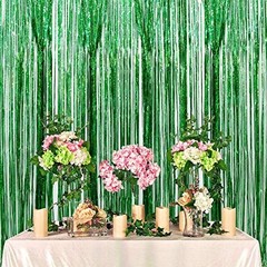 Large 12-Ft x 8-Ft Green Metalkic Foil Fringe Party Curatin Wall Backdrop #667