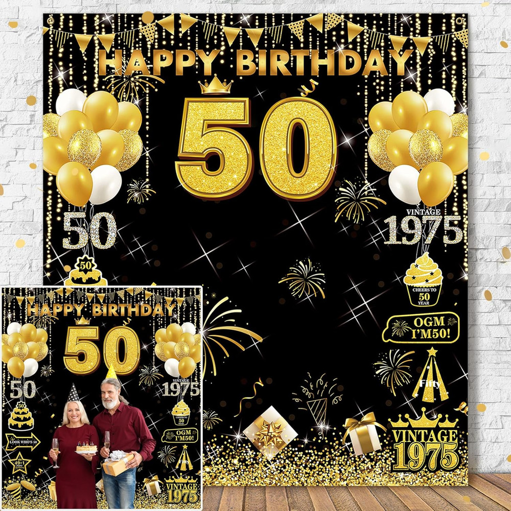 Large 6.6 X 6Ft Happy 50Th Birthday Decorations for Men Women, Big Fabric 50 Yea