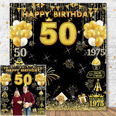 Large 6.6 X 6Ft Happy 50Th Birthday Decorations for Men Women, Big Fabric 50 Yea