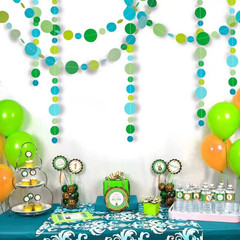 Blue and Green Circle Dots Party Garland Banner Decoration Polka Dots Paper Stre