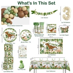 267pcs Three Rex Birthday Decorations Boy Complete Party Set, 3 Rex Birthday …