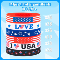 144PCS 4Th/Fourth of July Accessories Party Favors Patriotic Rubber Bracelets