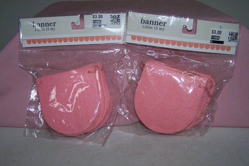 (2) Horizon Group Sturdy Pink Banners with String 120 Inches Each NEW in Pack