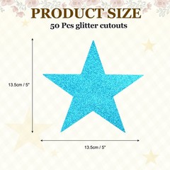 50 Pcs Glitter Star Cutouts, 5 Inch Star Shape Glitter Paper, Lake Blue