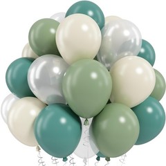 Sage Green and White Balloons, Neutral Dusty Olive Green White Beige Cream Cl…