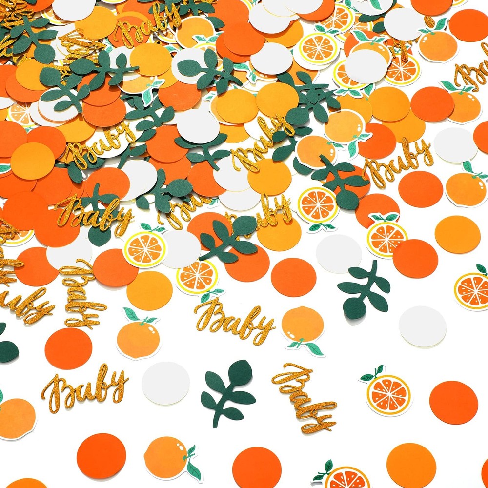 Little Cutie Baby Shower Confetti 400 Pcs Orange Eucalyptus Table Scatter
