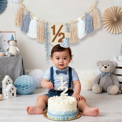 Half Birthday Decorations Banner for Baby Boy – 6 Months Celebration Party Decor