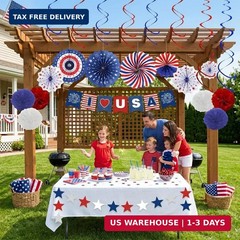 34PCS 4th of July Decorations Patriotic Decorations Love USA Banner Red White Bl