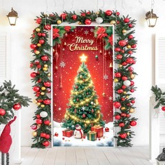 Merry Christmas Decorations Snowman Tree Snowflakes Door Cover Xmas Gift 35″x71″