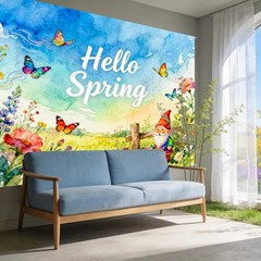 Hello Spring Banner – Watercolor Floral & Gnome Style – 71×43 Inches Polyeste…