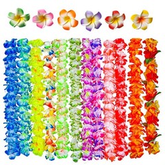 50 PCS Soft Hawaiian Leis Luau Party Decorations Tropical Favors Lei Flower Hai