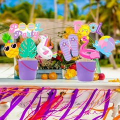 18 PCS Hello Summer Pool Party Centerpiece Sticks Beach Hawaii Luau Decor