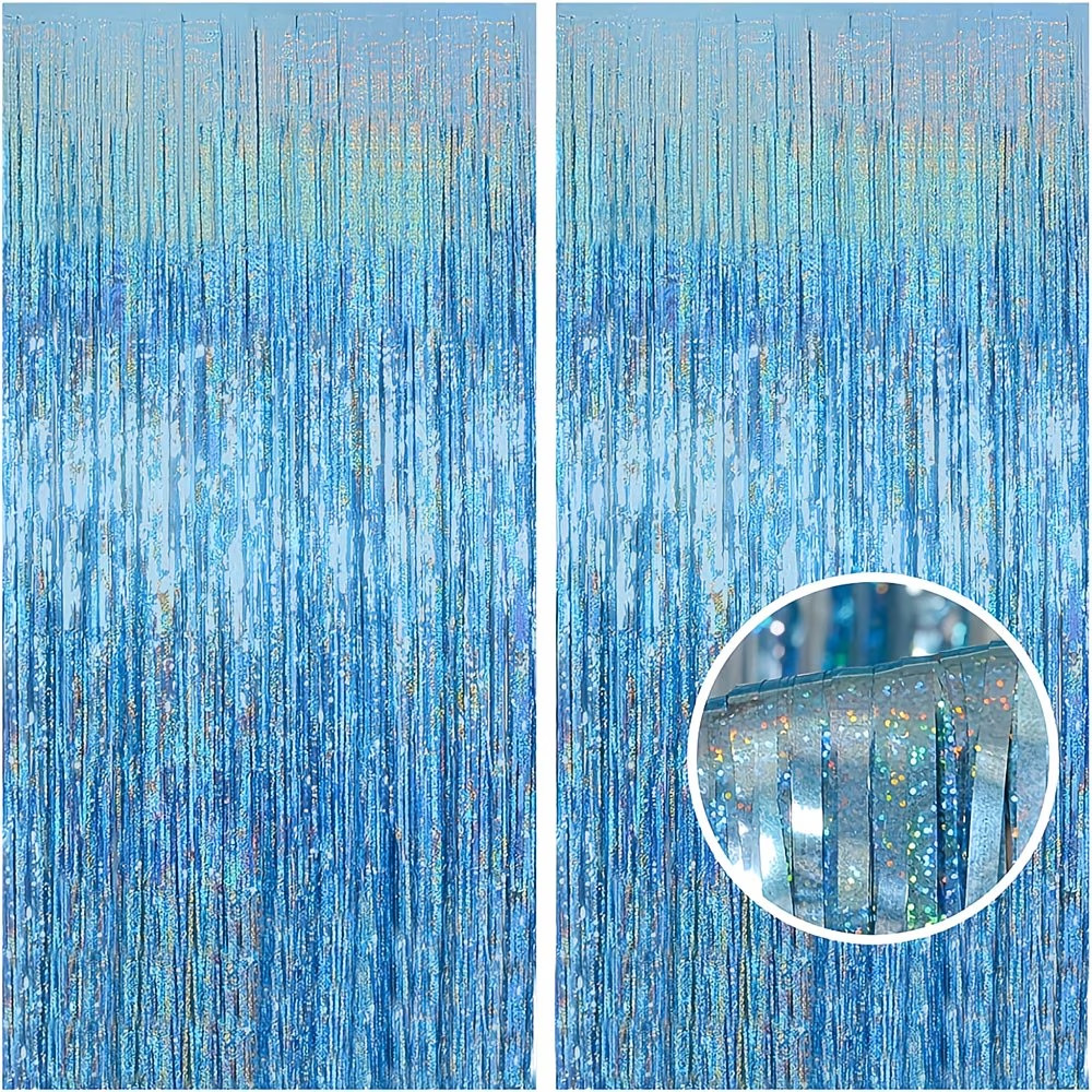 2PCS, Light Blue Foil Fringe, Curtain Backdrop Ocean, Frozen Party Decoration