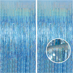 2PCS, Light Blue Foil Fringe, Curtain Backdrop Ocean, Frozen Party Decoration