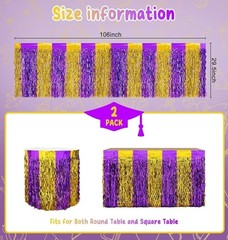 2 Pack Metallic Foil Fringe Tinsel Table Skirts for Rectangle Tables Hotel