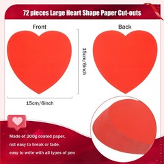 72 PCS Large Red Heart Paper Cutouts 5.9×5.9 Inch Valentine Day Craft Decor
