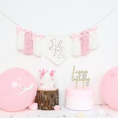 Pink 1/2 Birthday High Chair Banner Half Way to 1 Party Decorations Photo